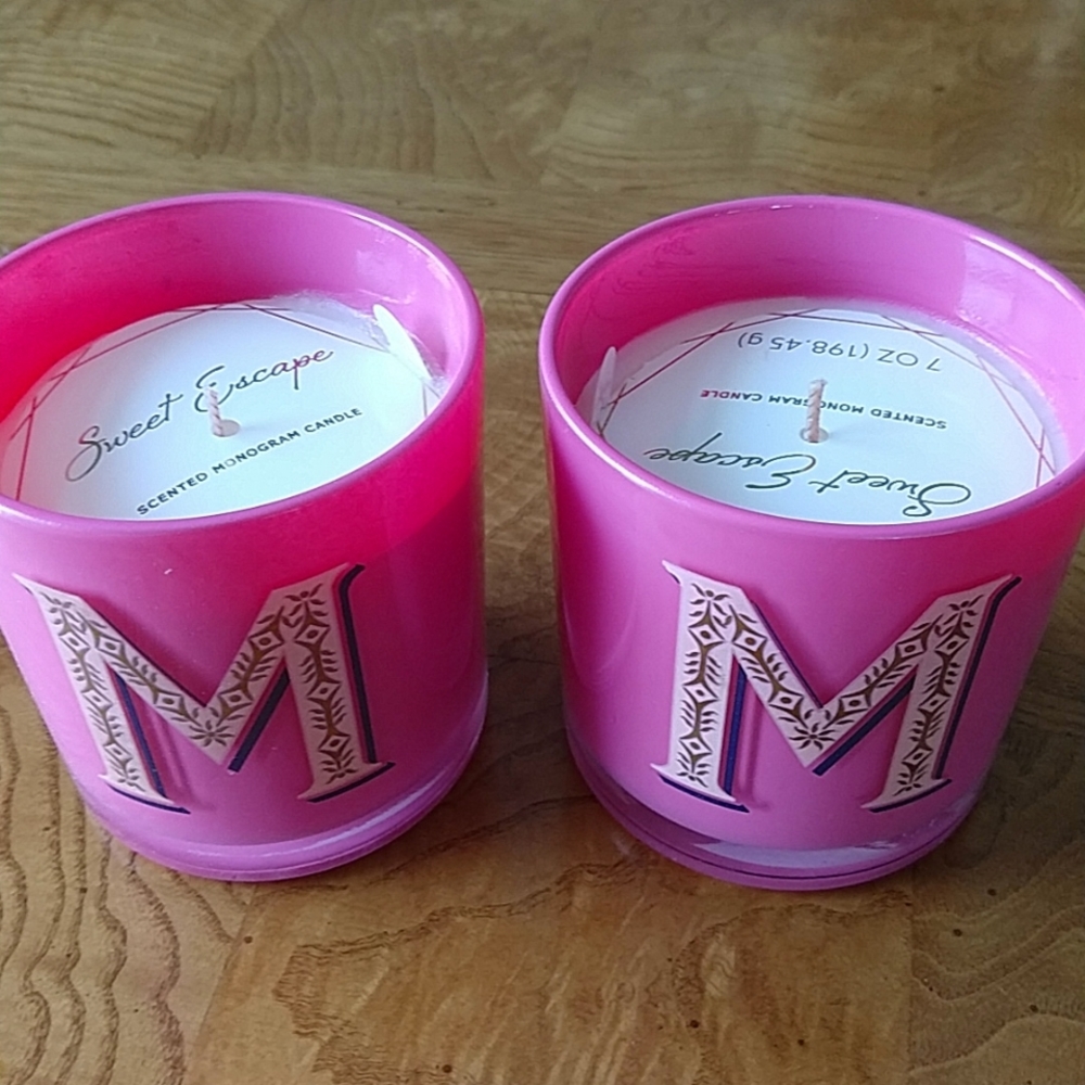 Set of 2 Pink Monogram Candles - Letter "M" - NWT